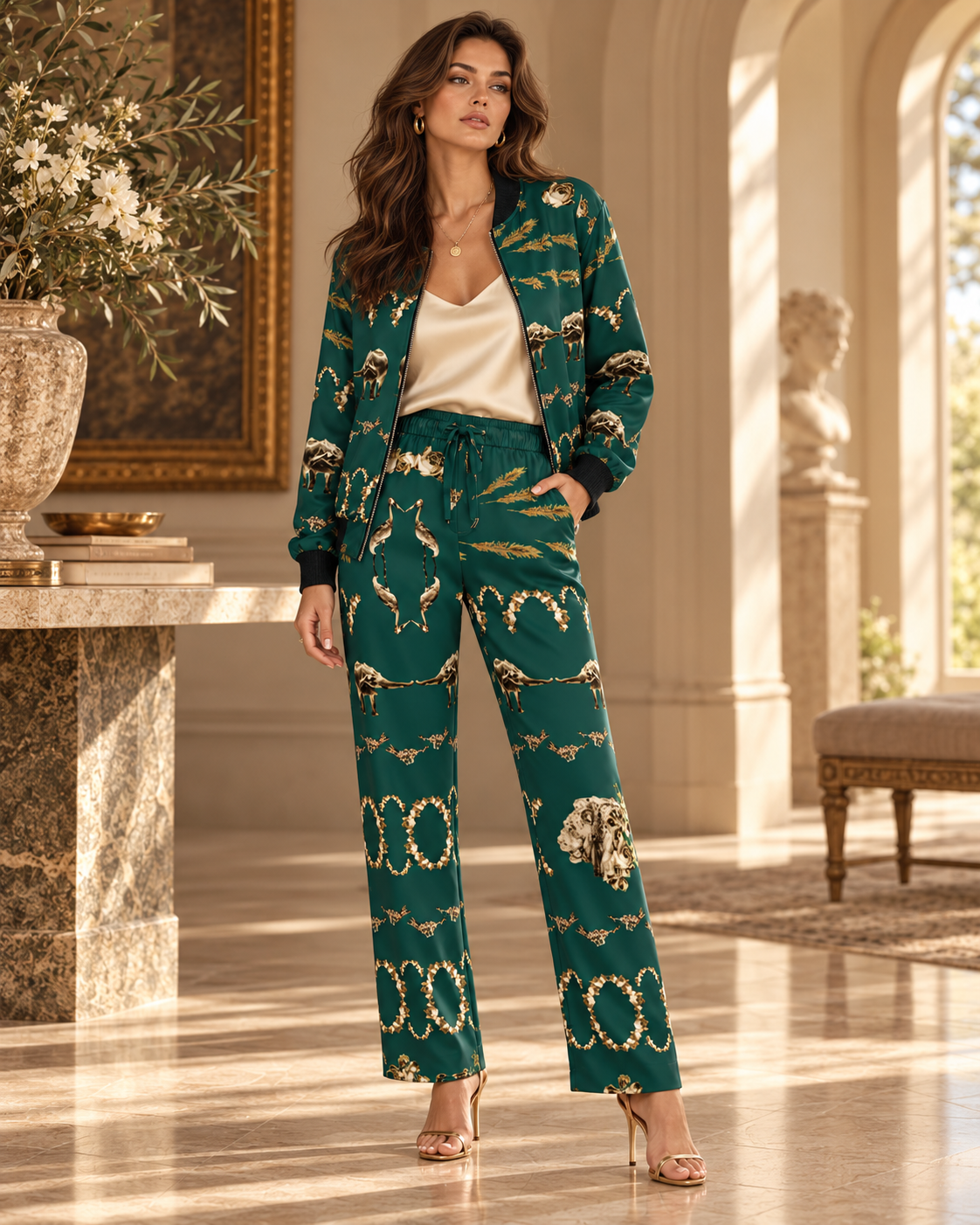 Emerald Safari Silk Pants