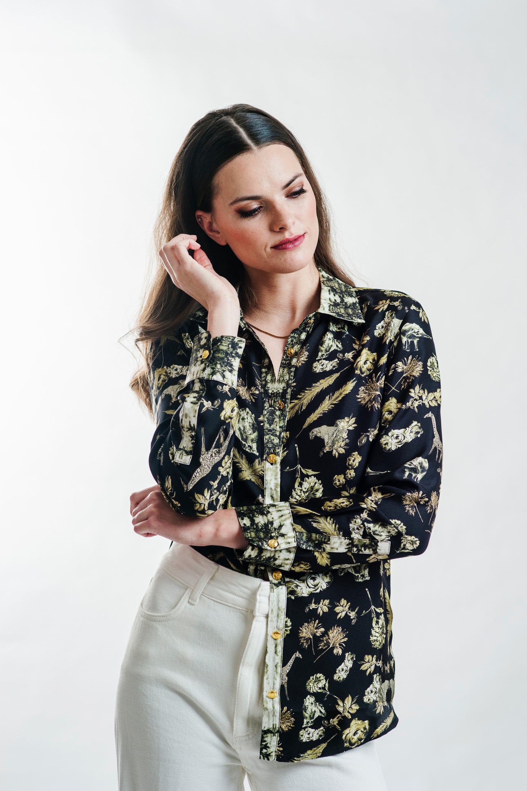 Tisela Silk Button-Down Blouse