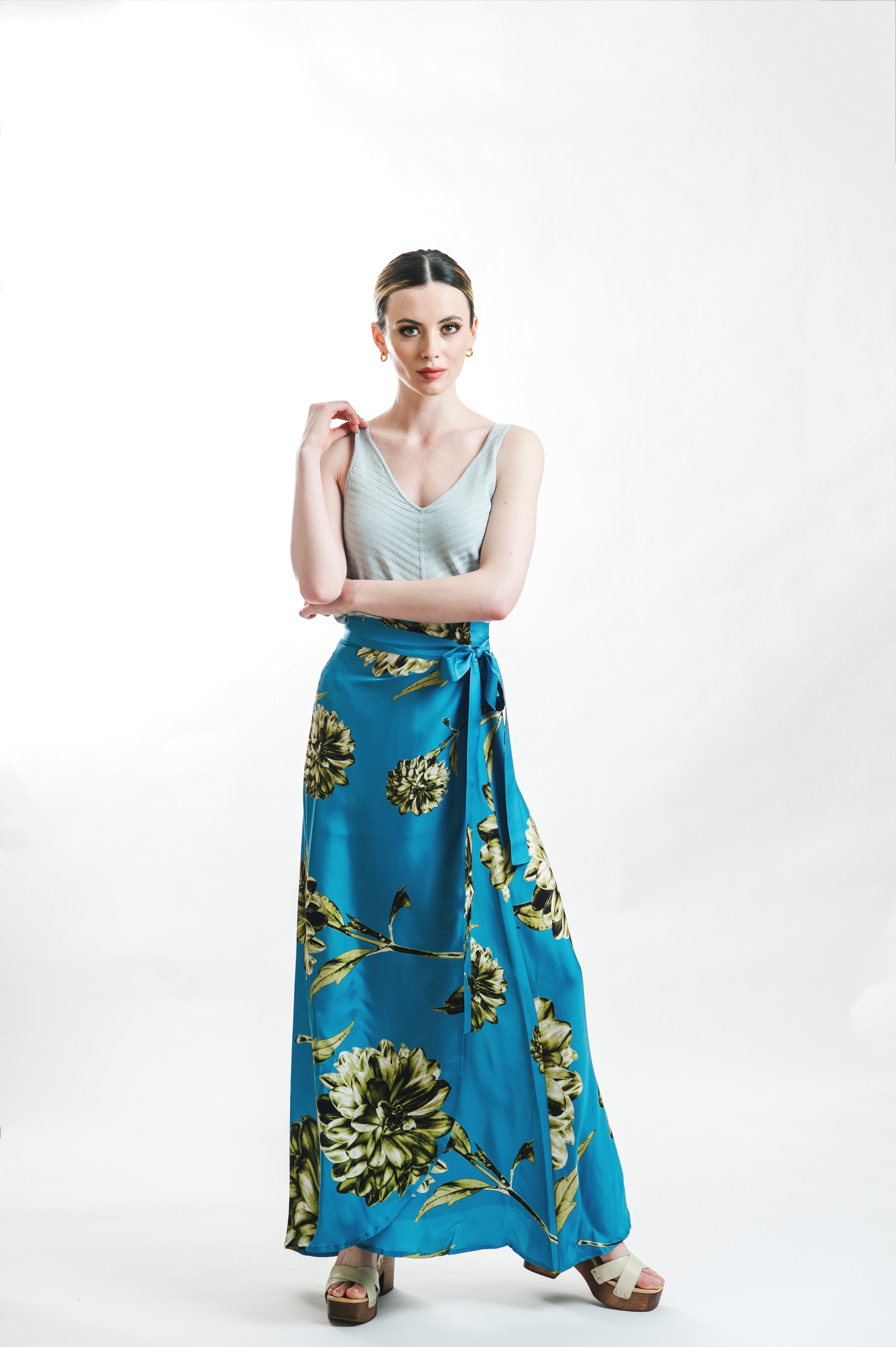 Solea Bloom Silk Twill Wrap Skirt