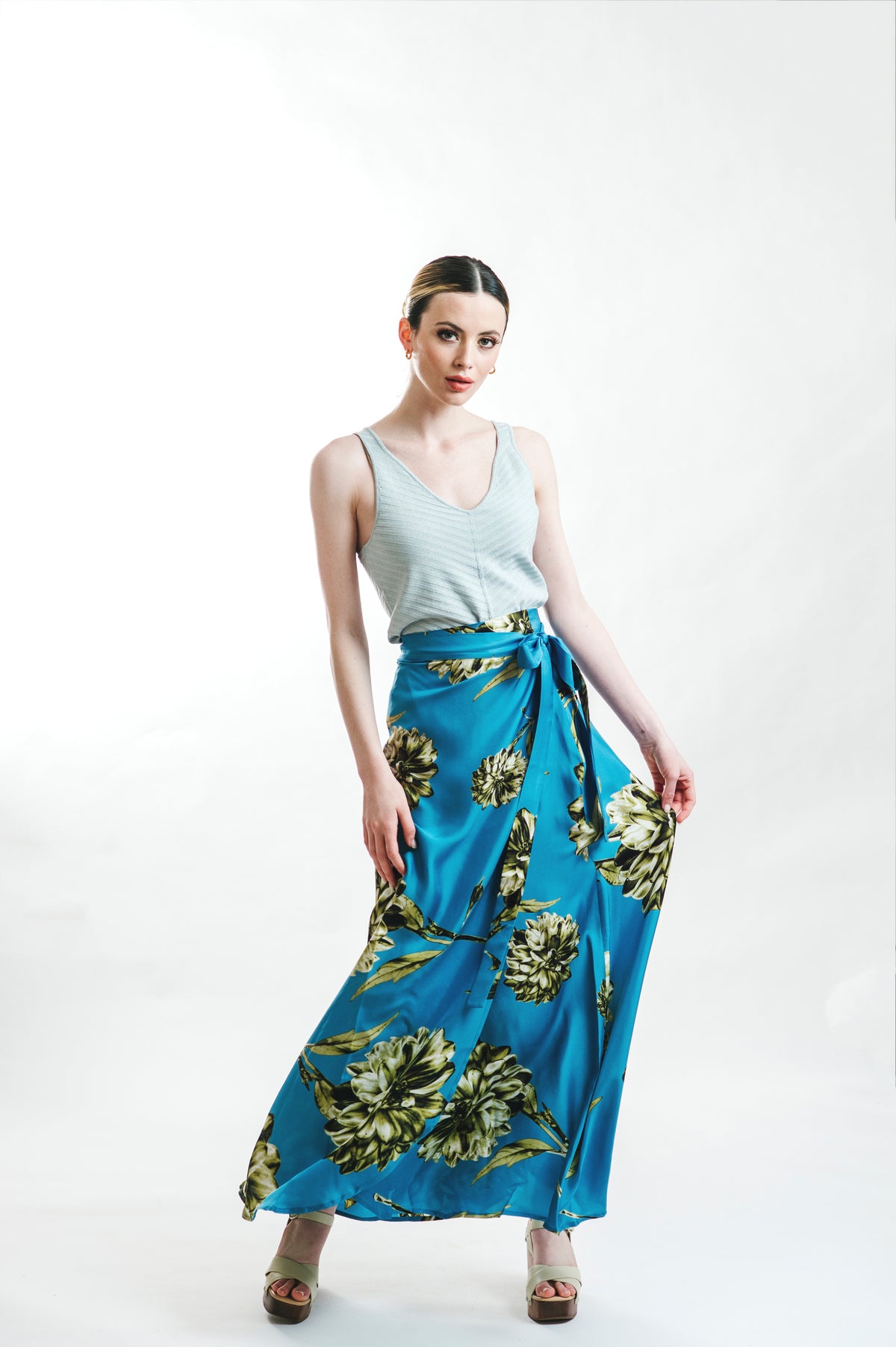 Solea Bloom Silk Twill Wrap Skirt