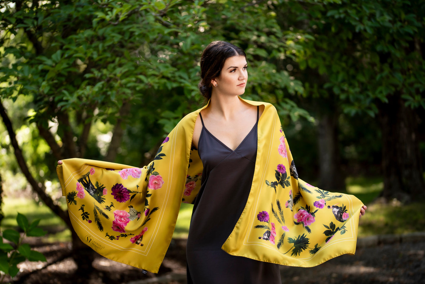 The Engagement Print Silk Shawl in Chartreuse