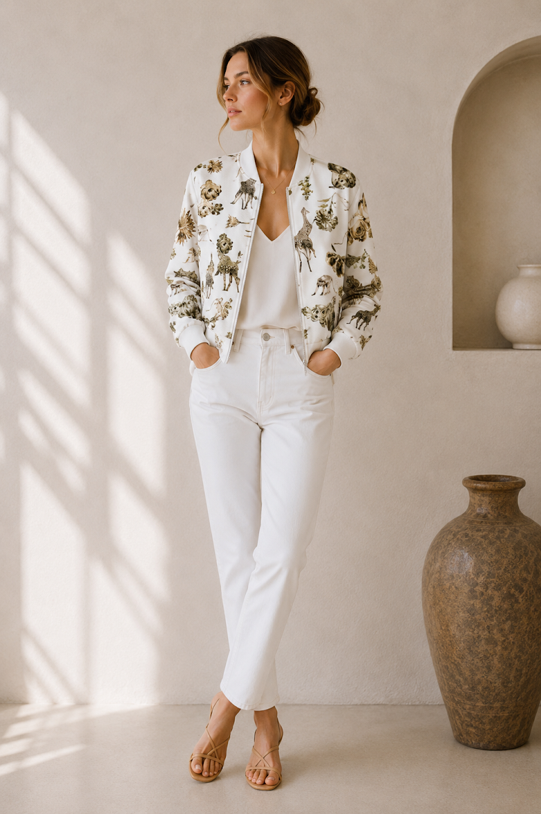 Solea Bloom Reversible Silk Bomber Jacket