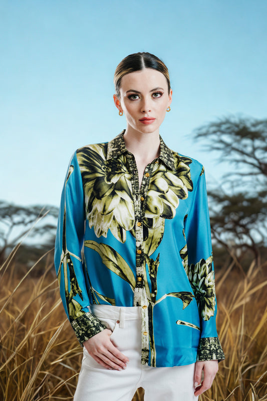 Imbali Silk Button-Down Blouse