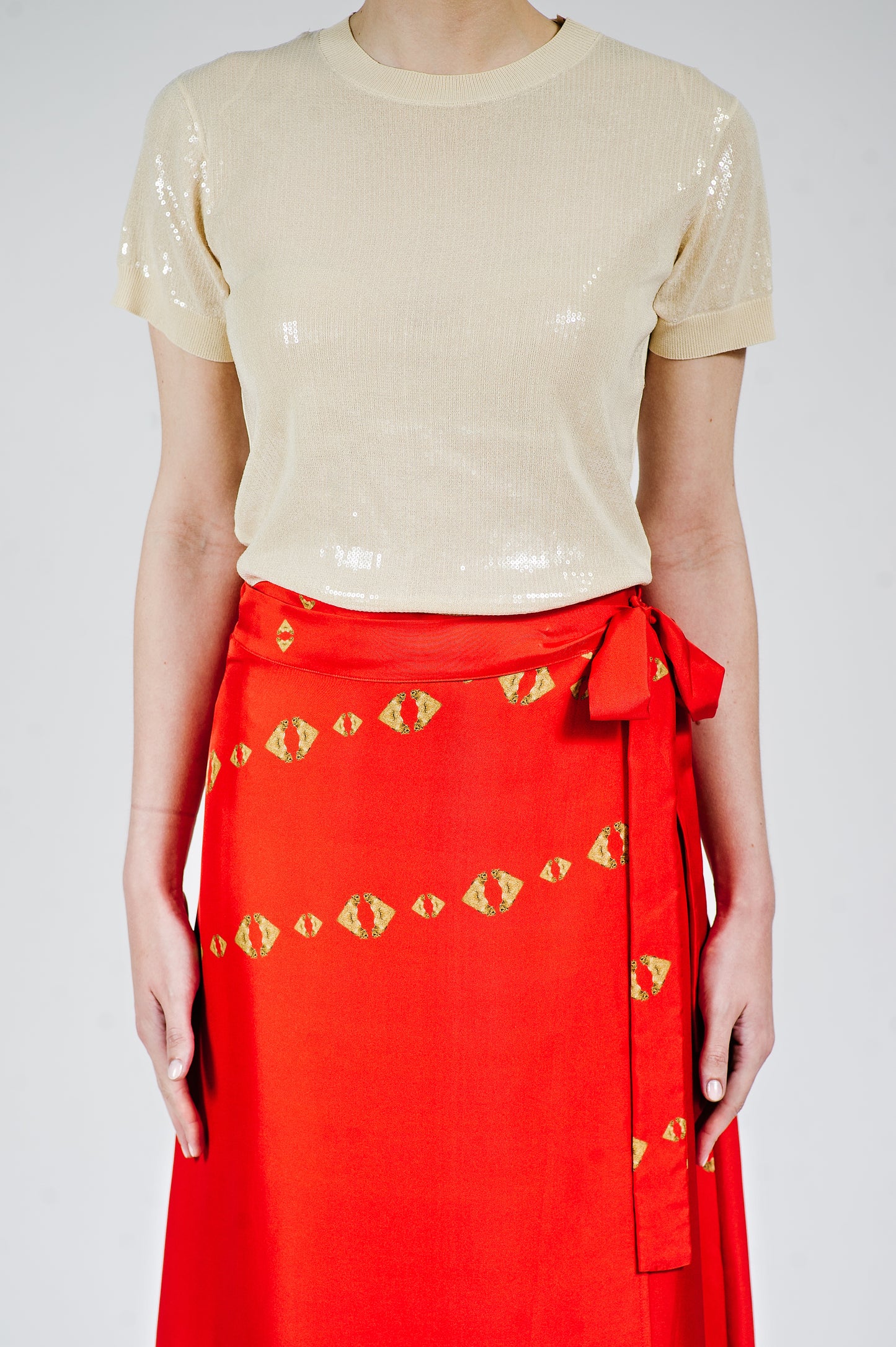 Cheetah Gold Chains Wrap Skirt in Vermilion