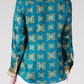 Leopard Gold Button-Down Blouse in Teal
