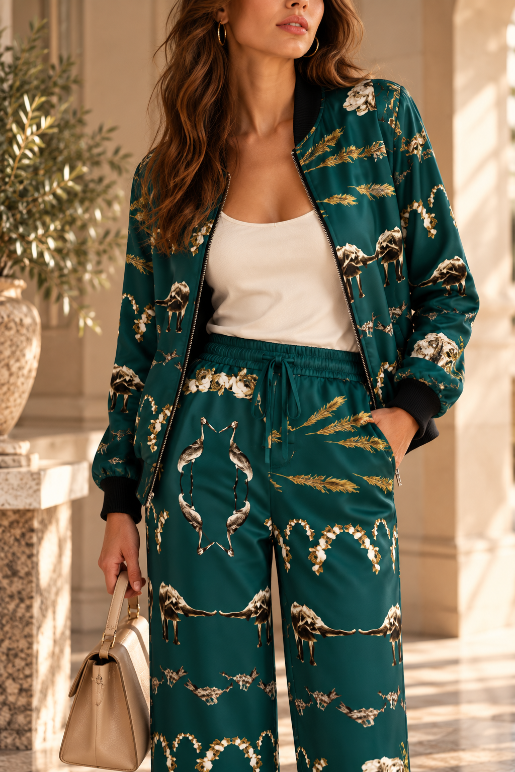 Emerald Safari Reversible Silk Bomber Jacket
