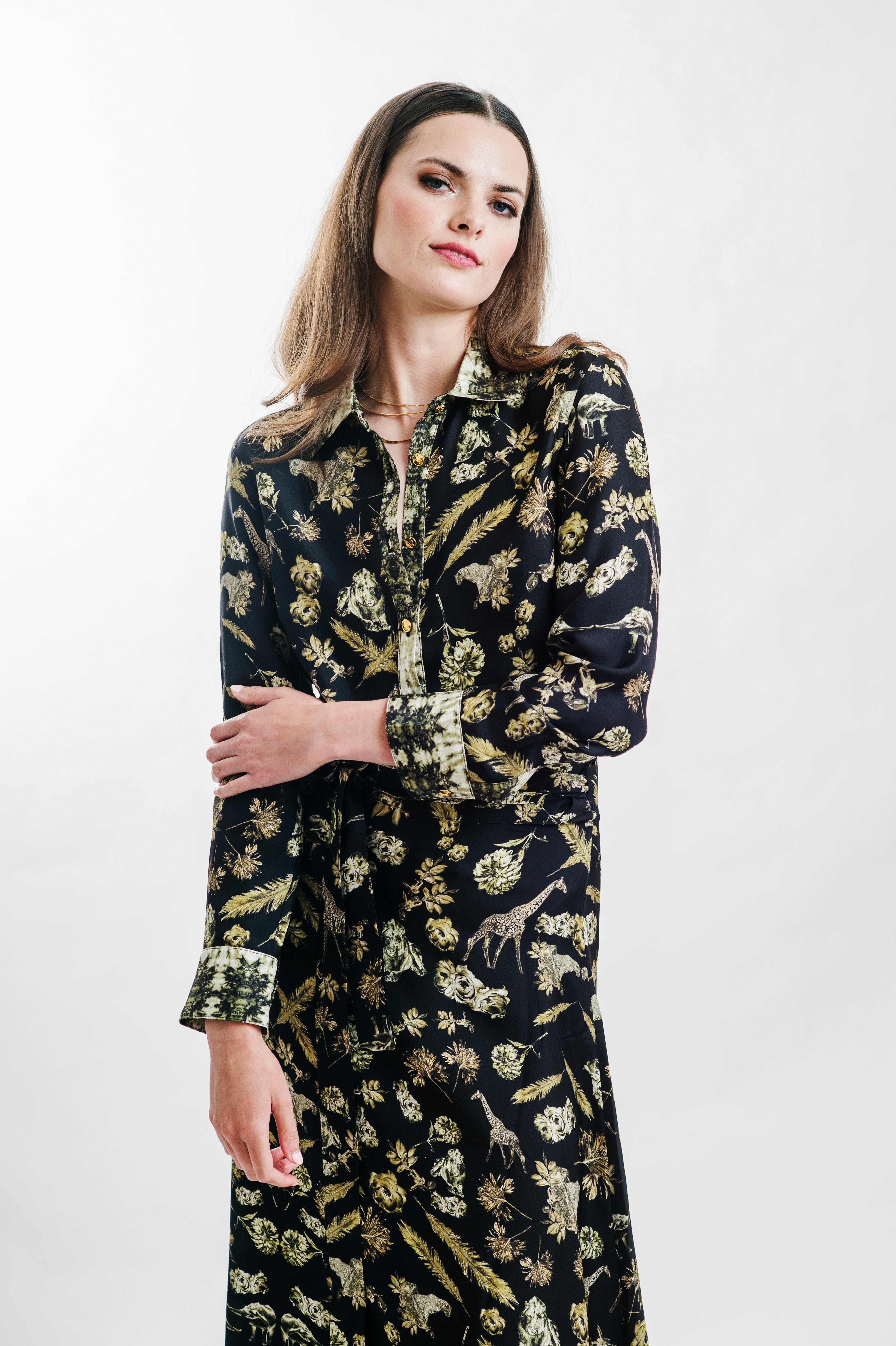 Gilded Savannah Silk Twill Wrap Skirt